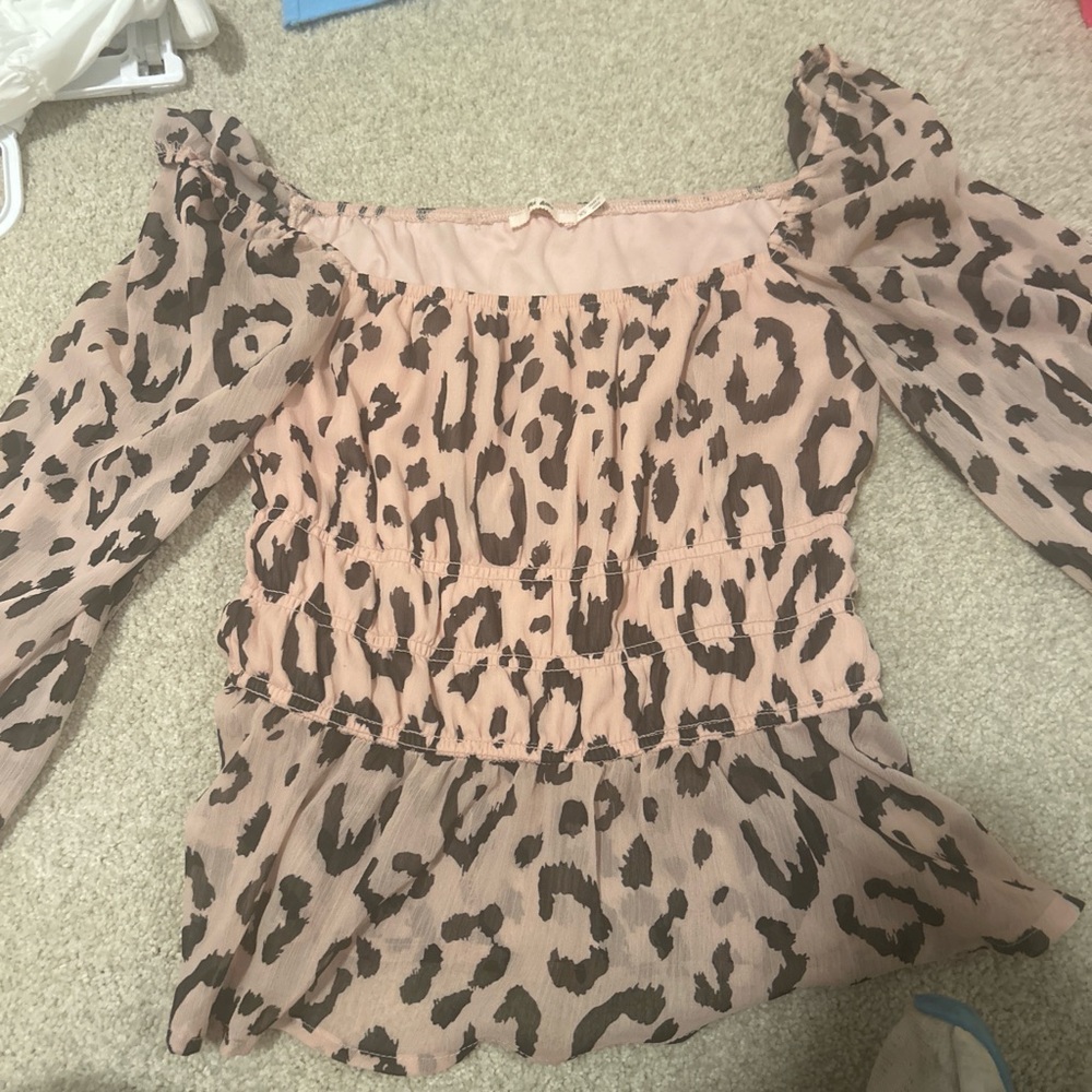 miami Pink and Brown Leopard Off-Shoulder Blouse